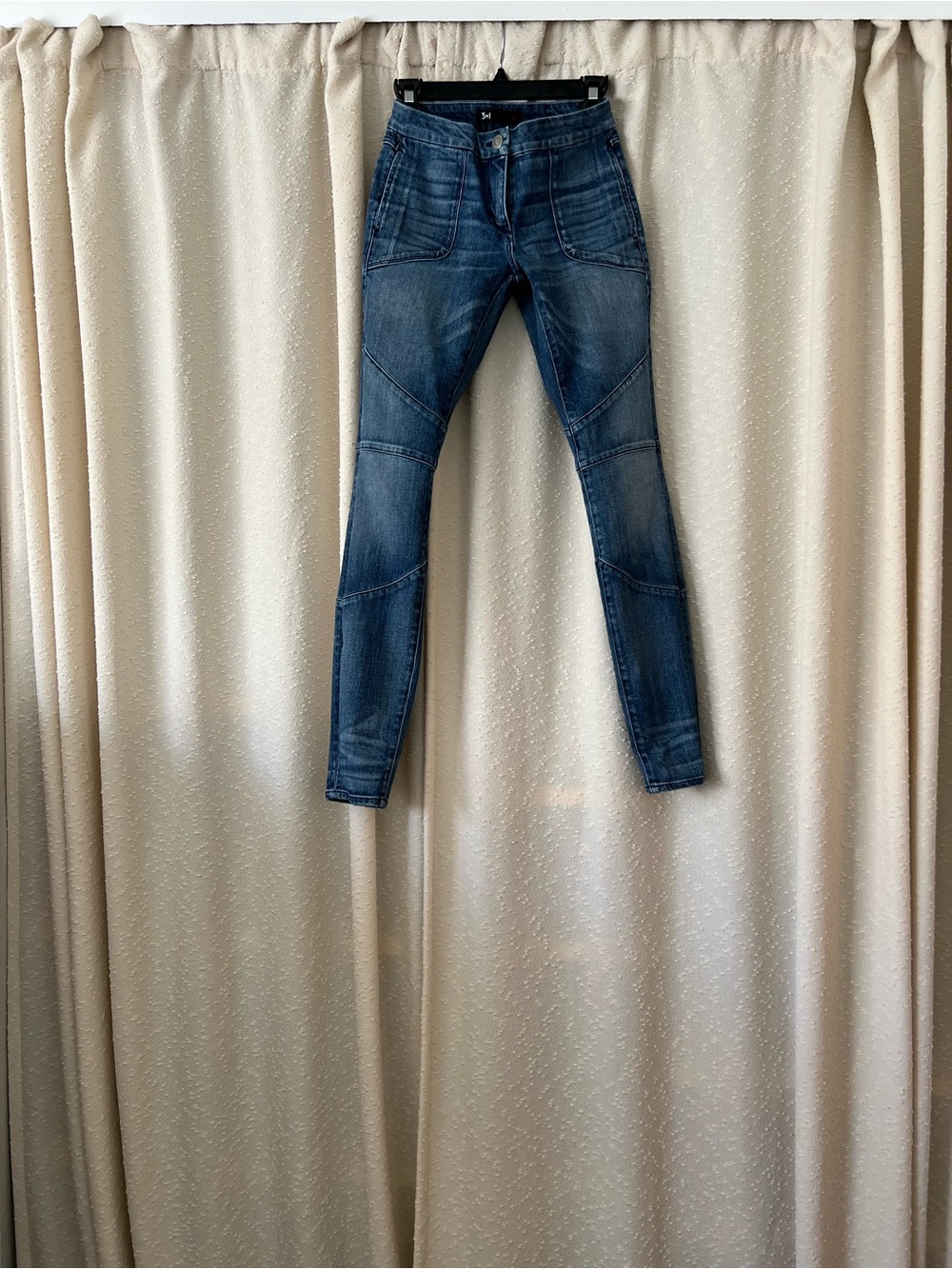 3x1 Women's Dark Blue Skinny Jeans with Knee Panel Detail